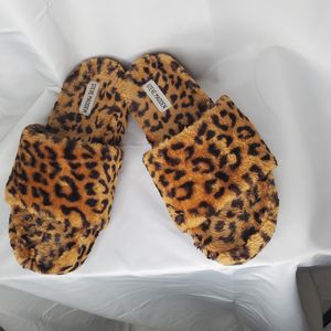 Steve Madden FabFuzz Leopard Faux Fur Sheepskin Slippers Women's Size 9M